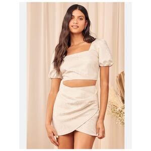 Lulu's Cream Jacquard Puff Sleeve Set LAST CALL
